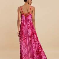 Pink printed spaghetti strap suspender dress - Thumbnail 2