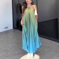 Sexy Halter Neck Rainbow Pleated Dress - Thumbnail 1