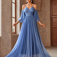 Elegant blue off-shoulder evening dress - Thumbnail 3