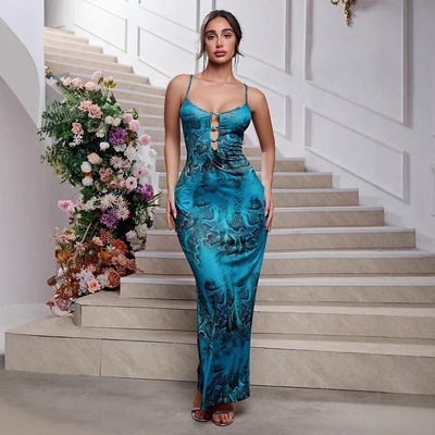 Sexy printed casual beach resort long dress