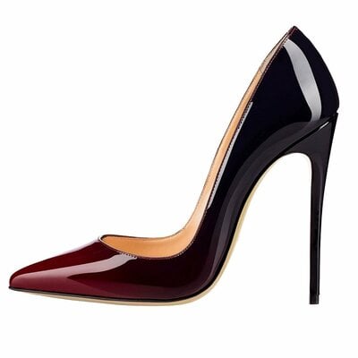 Handmade women's gradient color patent leather pointed high heels 3 colors