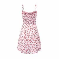 Ancient Cherry Print Waist Tie Suspender Dress - Thumbnail 1
