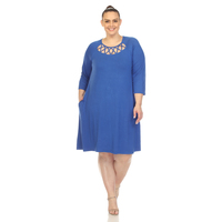 White Mark Women's Plus Criss Cross Neckline Swing Dress - Thumbnail 3