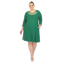 White Mark Women's Plus Criss Cross Neckline Swing Dress - Thumbnail 6