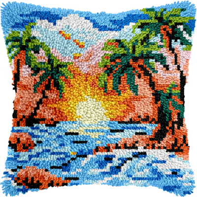 Palm trees pillow cushion cover rug making latch hooking kit (43x43cm blank canvas)