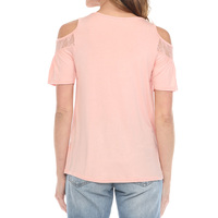 White Mark Cold Shoulder Lace Trim Knit Top, S-4X - Thumbnail 4