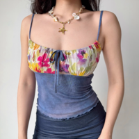 Women's printed patchwork camisole top with open back - Thumbnail 3