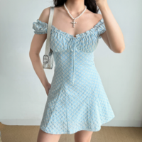 Retro Puff Sleeve Lace-Up Embroidered A-Line Dress - Thumbnail 4