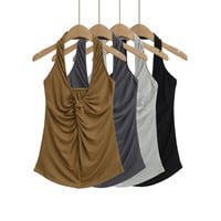 Sexy Halter Neck Vest Pleated Twist Backless Cropped Suspender Top - Thumbnail 1
