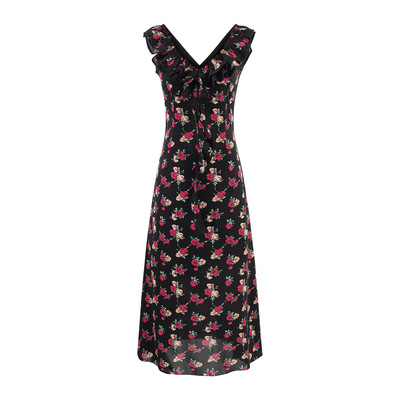 Rose elastic waist retro temperament long skirt