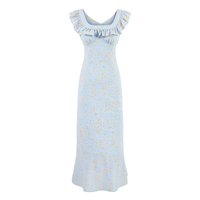 Floral mid-length ruffled skirt holiday lace suspender dress