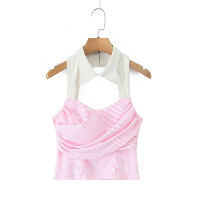 Cute striped pleated slim fit top