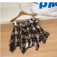 Women's Plaid A-Line Asymmetrical Mini Skirt - Thumbnail 3