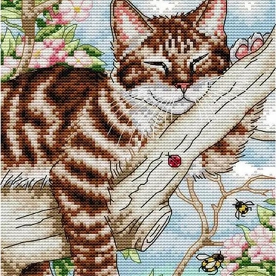 Lazy cat cross stitching kit (30x40cm 14ct printed canvas)