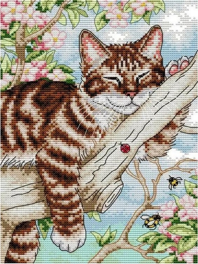 Lazy Cat Cross Stitching Kit (30x40cm 14CT Printed canvas)