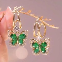 Vintage Green Crystal Butterfly Drop Earrings For Women Jewelry?Gift - Thumbnail 2