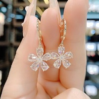 Women Elegant Crystal flower Earrings - Thumbnail 2