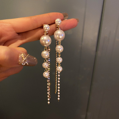 Elegant long tassel earrings for women pearl dangle earring party wedding jewelry gifts