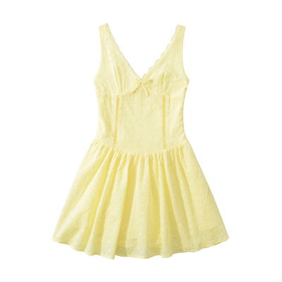 Yellow lace back elasticated suspender dress
