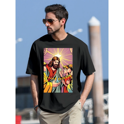 Black Short sleeve Jesus & Children T-shirt 