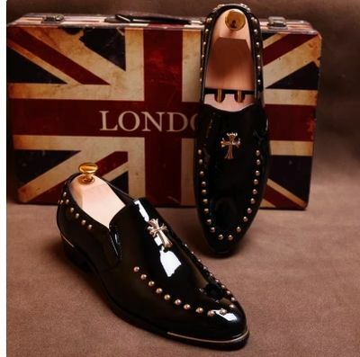 Pointed leather shoes for men slip-on hairstylist fashion shoes
