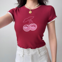 Retro Cherry Straight Shoulder Short Sleeve T-Shirt - Thumbnail 3