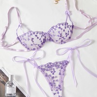 Women's embroidered sexy lingerie set bra and panties set - Thumbnail 3