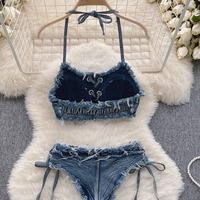 Women Sexy Denim Suits Bikini Set - Thumbnail 3