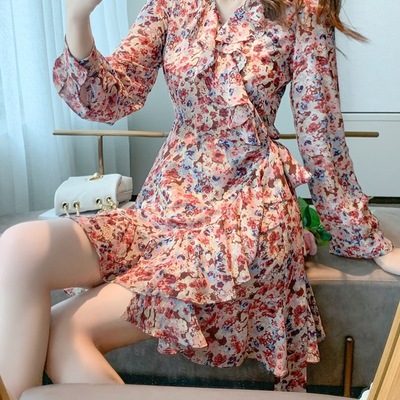 New vintage french style floral long sleeve dress 
