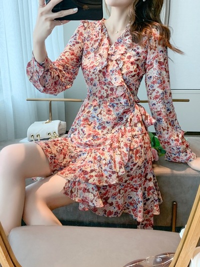 New Vintage French Style Floral Long Sleeve Dress 