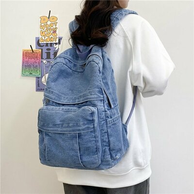 Vintage Demin School Backpack Jeans Shoulder Bag 