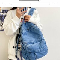 Vintage Demin School Backpack Jeans Shoulder Bag  - Thumbnail 5