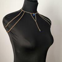 Handmade Gold Shoulder Chain With Blue Heart Charms - Thumbnail 2
