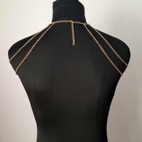 Handmade Gold Shoulder Chain With Blue Heart Charms - Thumbnail 4