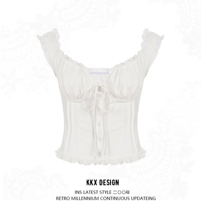 Ruffled collar lace-up vest