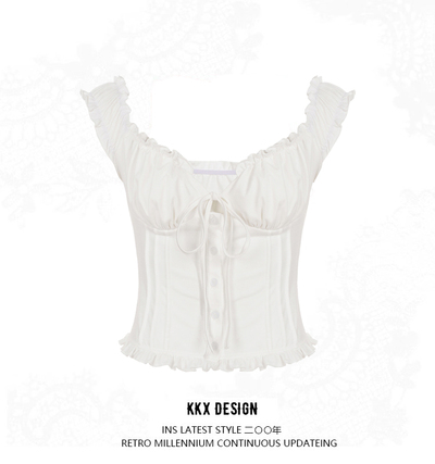 Ruffled collar lace-up vest