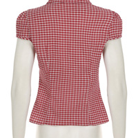 Ruffled V-neck check shirt - Thumbnail 1