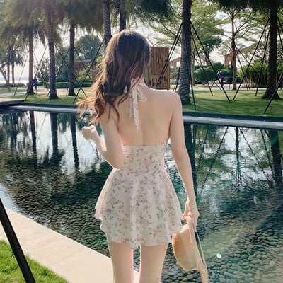 Sweet cute women hanging neck swimwear sexy one-piec beach wear swim suit 