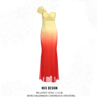 Solid color slim high waist fashionable one shoulder strap sleeveless dress