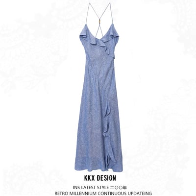 Linen blend layered embellished slip dress