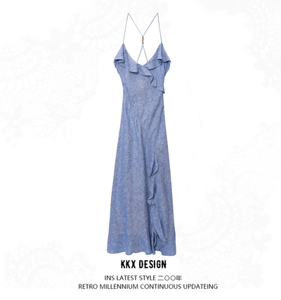 Linen Blend Layered Embellished Slip Dress
