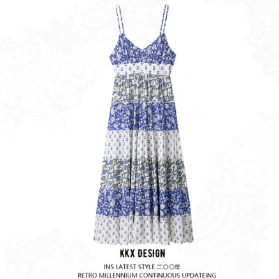 Patchwork print layered slip dress