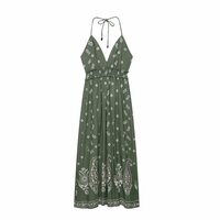 Elegant Embroidered Midi Halter Neck Dress - Thumbnail 1