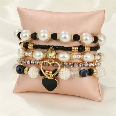 Multi piece bracelet pearl handmade beaded women's bohemian fashion peach heart bracelet