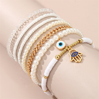 Multi piece Bracelet Pearl Handmade Beaded Women's Bohemian Fashion Peach Heart Bracelet - Thumbnail 5