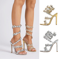 Gold/Silver Luxury Crystal Butterfly Flowers High Heels - Thumbnail 4