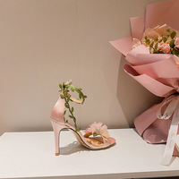 Fashion Sweet Chiffon Flower High Heels With Green Leafs Sandals - Thumbnail 1