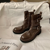 Women's cowhide belt buckle martin boots 2 colors - Thumbnail 2