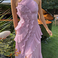 Women Elegant Neck Strap Ruffles Evening Gown Backless Party Dress - Thumbnail 3