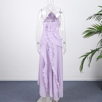 Women Elegant Neck Strap Ruffles Evening Gown Backless Party Dress - Thumbnail 2